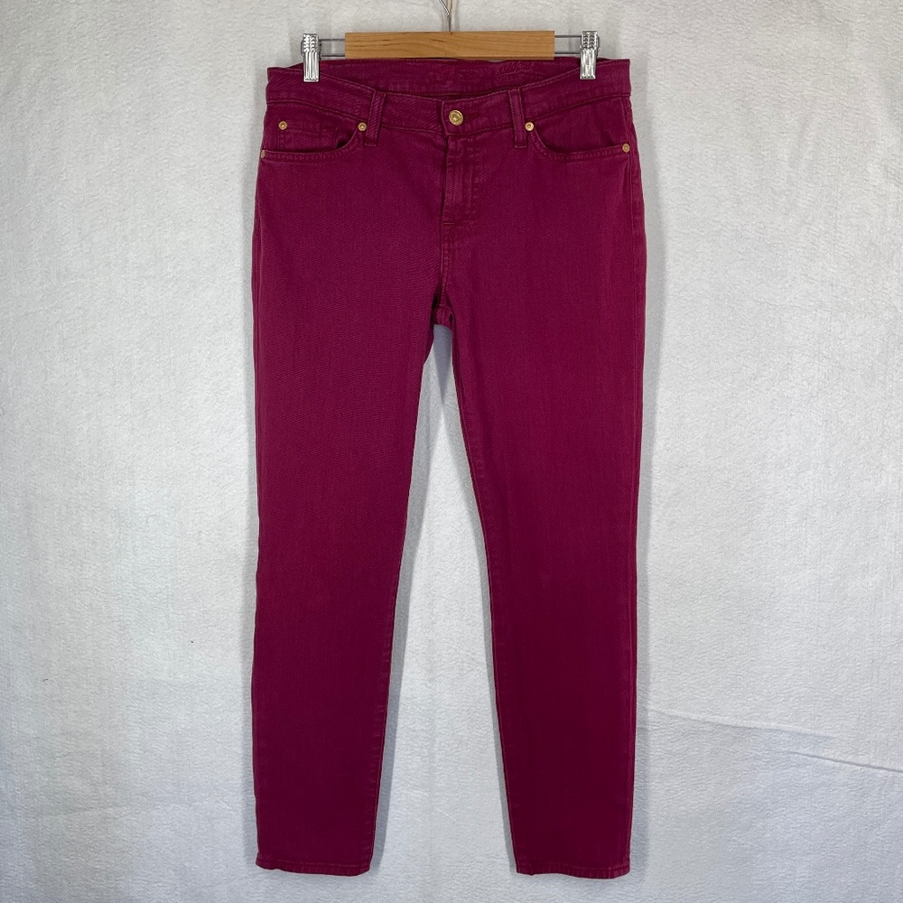 7 for All Mankind Women's Cropped Denim Jeans Skinny Midrise Maroon